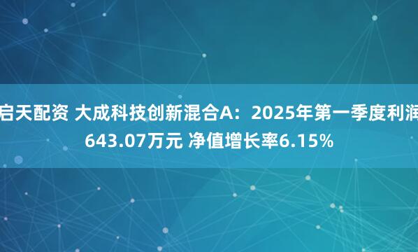 启天配资 大成科技创新混合A：2025年第一季度利润643.07万元 净值增长率6.15%