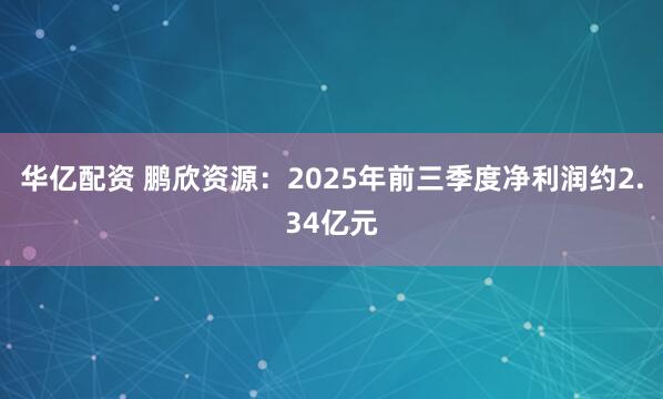 华亿配资 鹏欣资源:2025年前三季度净利润约2.34亿元