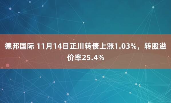 德邦国际 11月14日正川转债上涨1.03%,转股溢价率25.4%